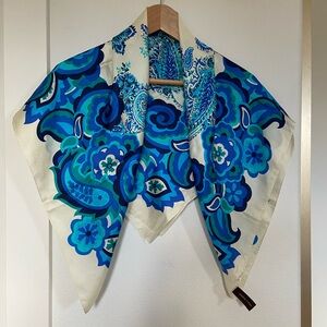 Adrienne Vittadini Blue Floral Silk Scarf 36” Square